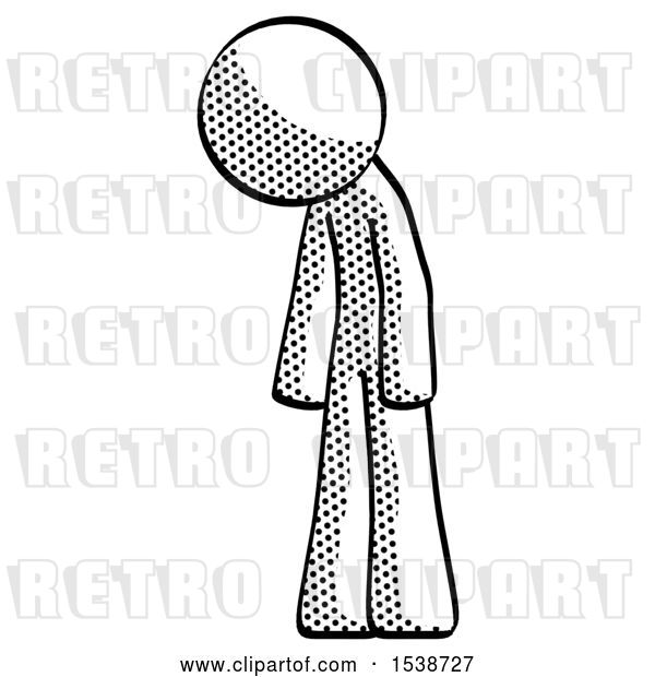 Clip Art of Retro Halftone Design Mascot Guy Depressed with Head down Turned Left