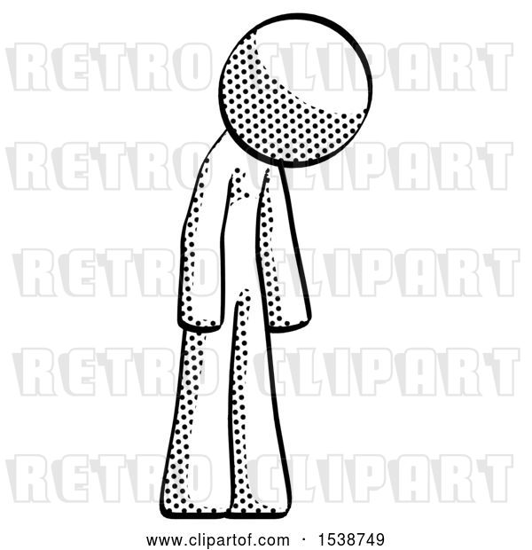 Clip Art of Retro Halftone Design Mascot Guy Depressed with Head down Turned Right