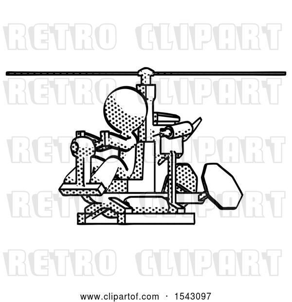 Clip Art of Retro Halftone Design Mascot Guy Flying in Gyrocopter Front Side Angle View