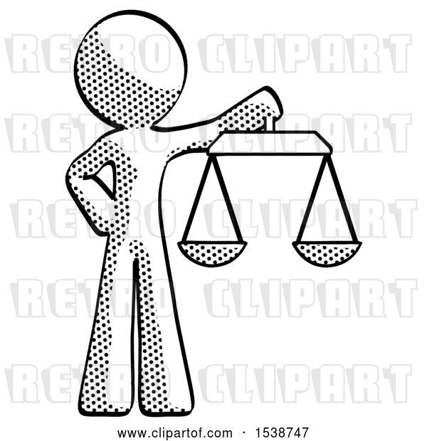 Clip Art of Retro Halftone Design Mascot Guy Holding Scales of Justice
