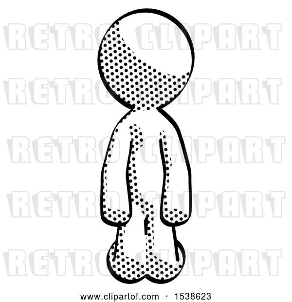 Clip Art of Retro Halftone Design Mascot Guy Kneeling Front Pose