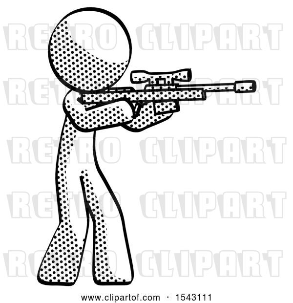 Clip Art of Retro Halftone Design Mascot Guy Shooting Sniper Rifle