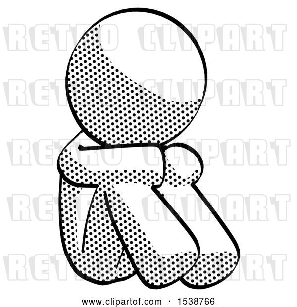 Clip Art of Retro Halftone Design Mascot Guy Sitting with Head down Facing Angle Right