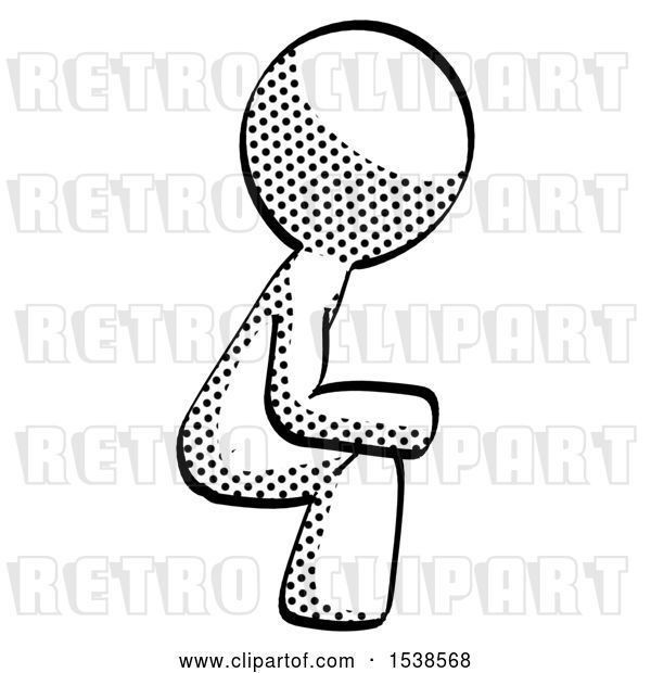 Clip Art of Retro Halftone Design Mascot Guy Squatting Facing Right