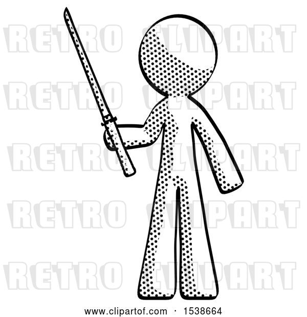 Clip Art of Retro Halftone Design Mascot Guy Standing up with Ninja Sword Katana