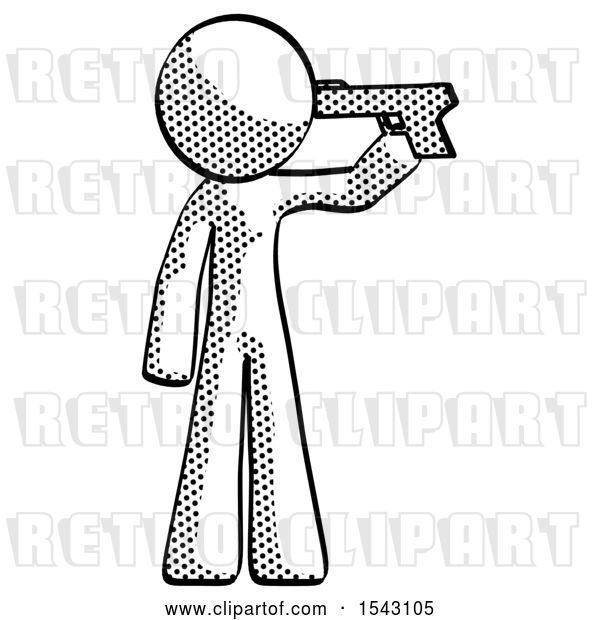 Clip Art of Retro Halftone Design Mascot Guy Suicide Gun Pose