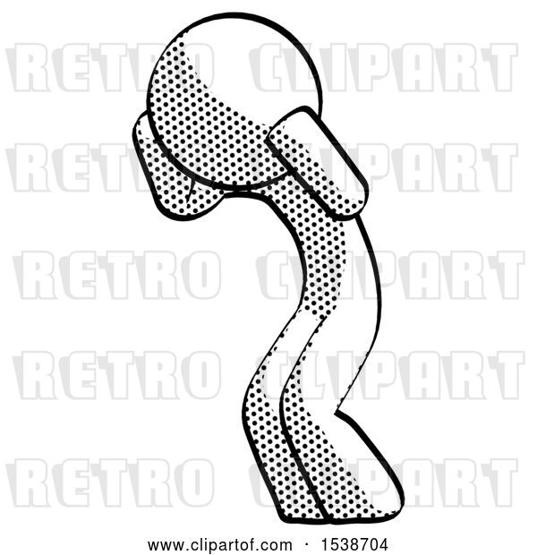 Clip Art of Retro Halftone Design Mascot Guy with Headache or Covering Ears Turned to His Left