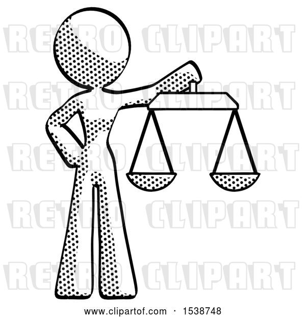 Clip Art of Retro Halftone Design Mascot Lady Holding Scales of Justice