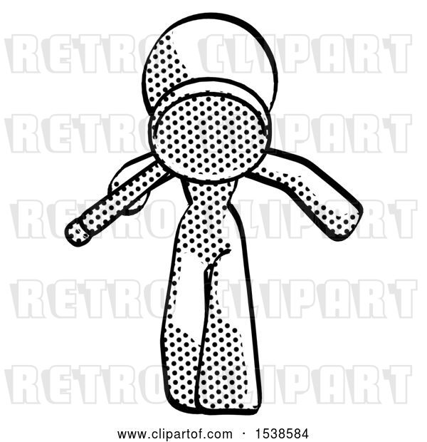 Clip Art of Retro Halftone Design Mascot Lady Looking down Through Magnifying Glass