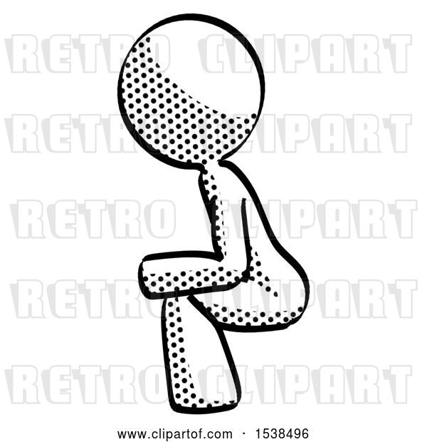 Clip Art of Retro Halftone Design Mascot Lady Squatting Facing Left