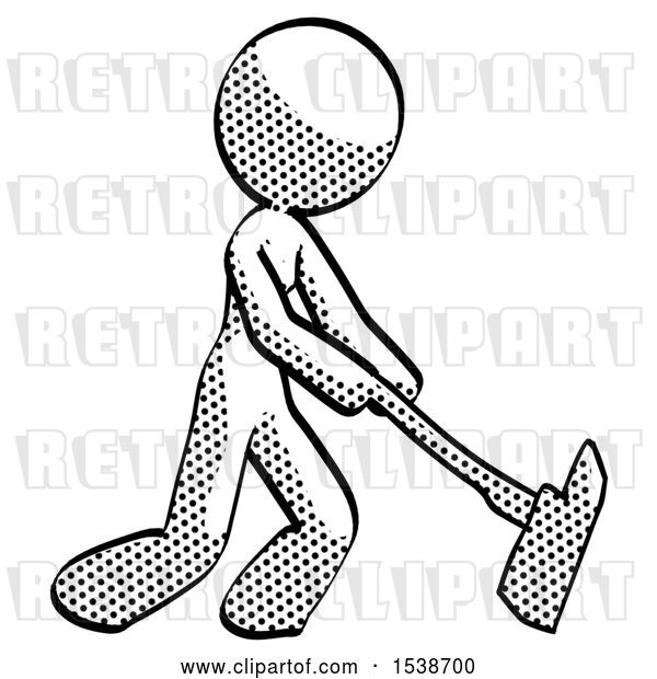 Clip Art of Retro Halftone Design Mascot Lady Striking with a Red Fireman's Ax