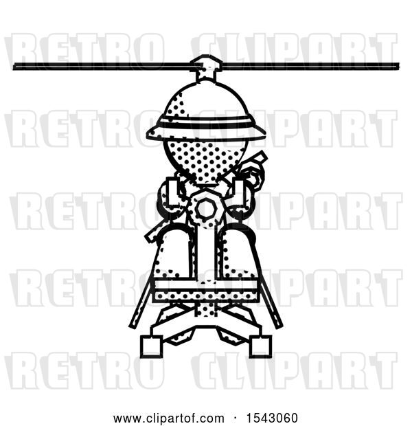 Clip Art of Retro Halftone Explorer Ranger Guy Flying in Gyrocopter Front View
