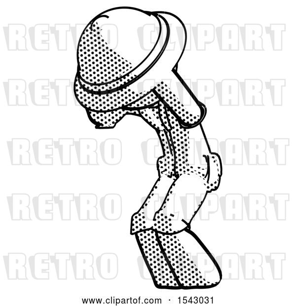 Clip Art of Retro Halftone Explorer Ranger Guy with Headache or Covering Ears Turned to His Left