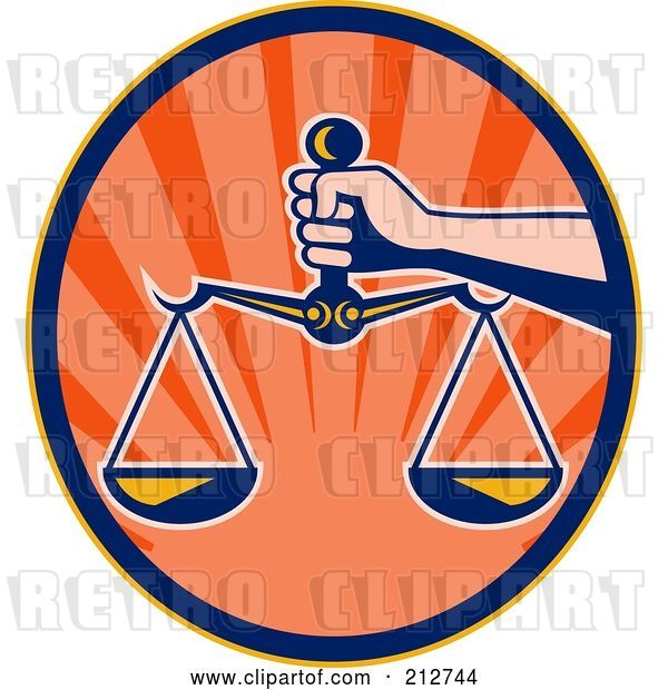 Clip Art of Retro Hand Holding the Scales of Justice