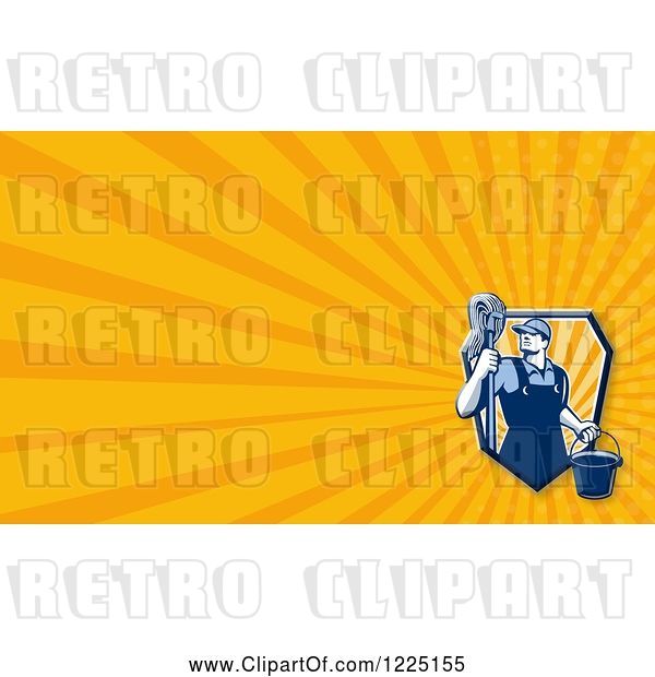 Clip Art of Retro Janitor with a Mop Background or Business Card Design