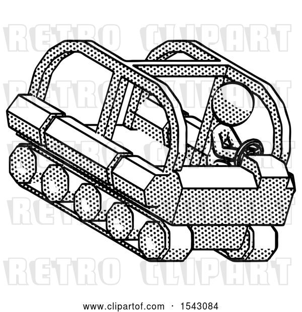 Clip Art of Retro Lady Driving Amphibious Tracked Vehicle Top Angle View
