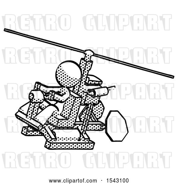Clip Art of Retro Lady Flying in Gyrocopter Front Side Angle Top View