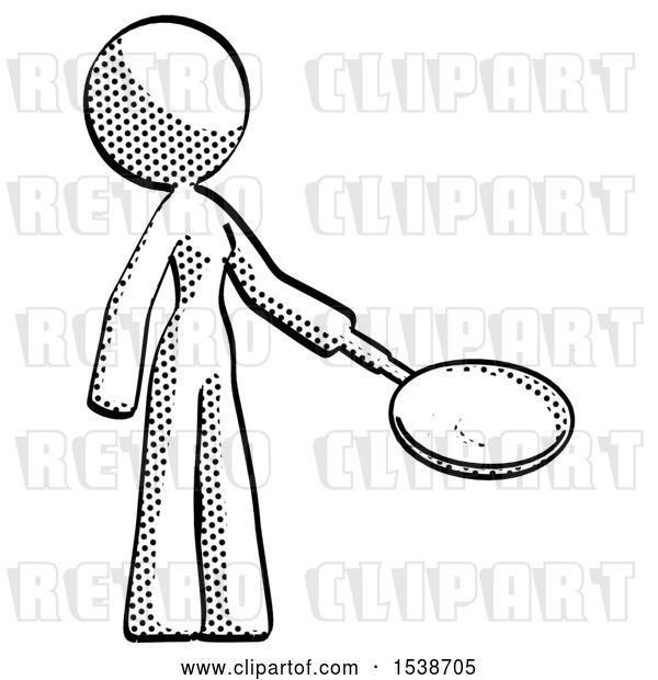 Clip Art of Retro Lady Frying Egg in Pan or Wok Facing Right