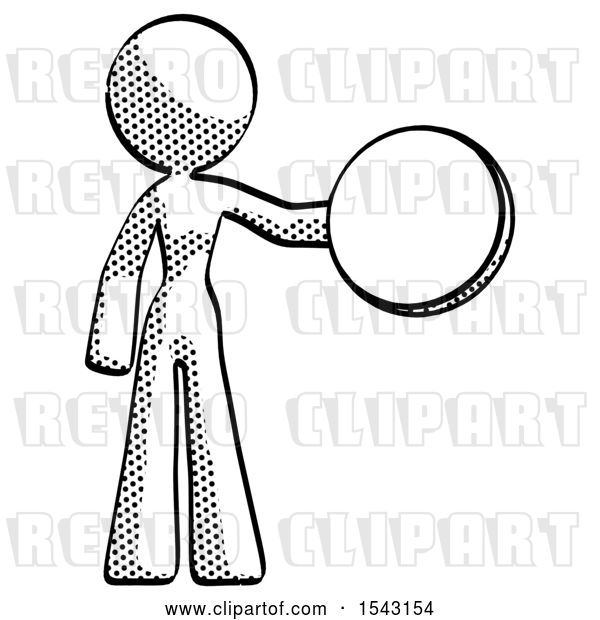 Clip Art of Retro Lady Holding a Large Compass