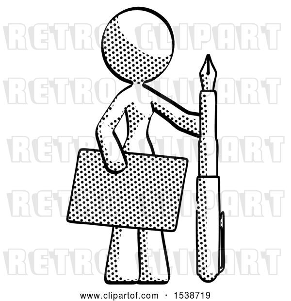 Clip Art of Retro Lady Holding Large Envelope and Calligraphy Pen