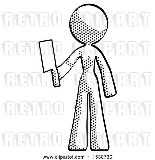 Clip Art of Retro Lady Holding Meat Cleaver