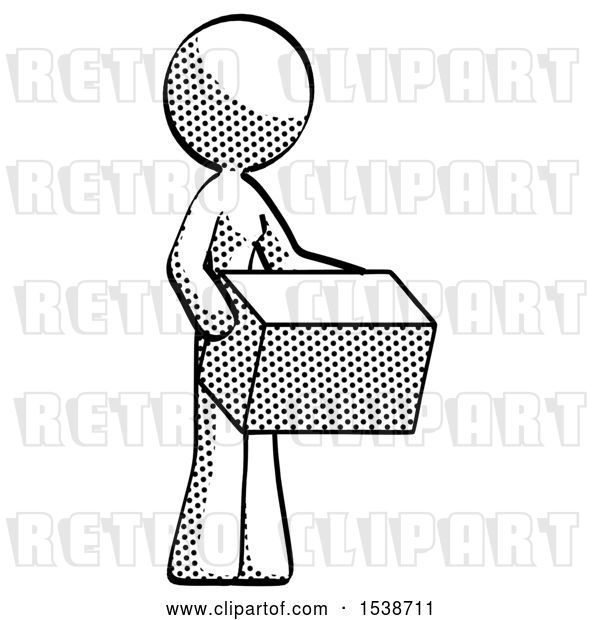 Clip Art of Retro Lady Holding Package to Send or Recieve in Mail