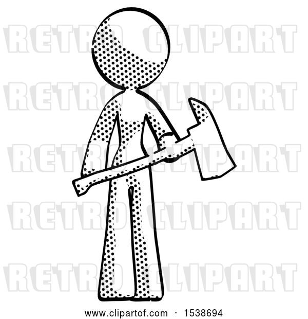 Clip Art of Retro Lady Holding Red Fire Fighter's Ax
