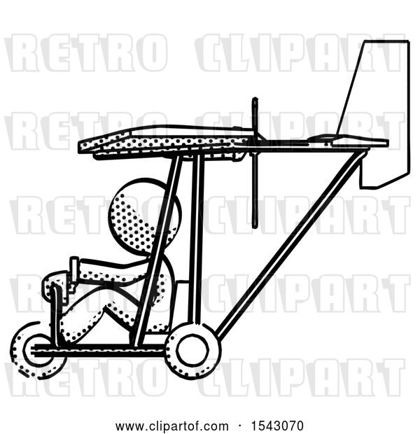 Clip Art of Retro Lady in Ultralight Aircraft Side View