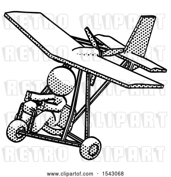 Clip Art of Retro Lady in Ultralight Aircraft Top Side View