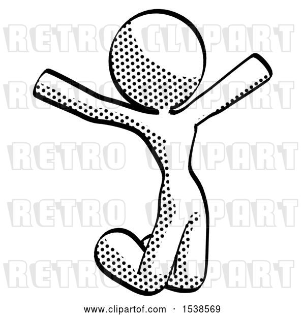 Clip Art of Retro Lady Jumping or Kneeling with Gladness