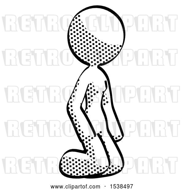 Clip Art of Retro Lady Kneeling Angle View Right
