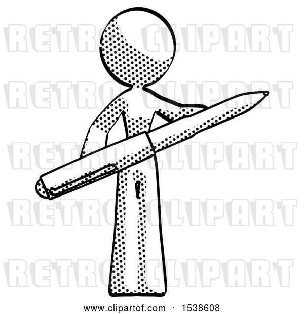 Clip Art of Retro Lady Posing Confidently with Giant Pen