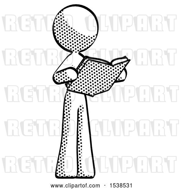 Clip Art of Retro Lady Reading Book While Standing up Facing Away