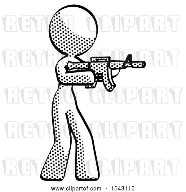 Clip Art of Retro Lady Shooting Automatic Assault Weapon