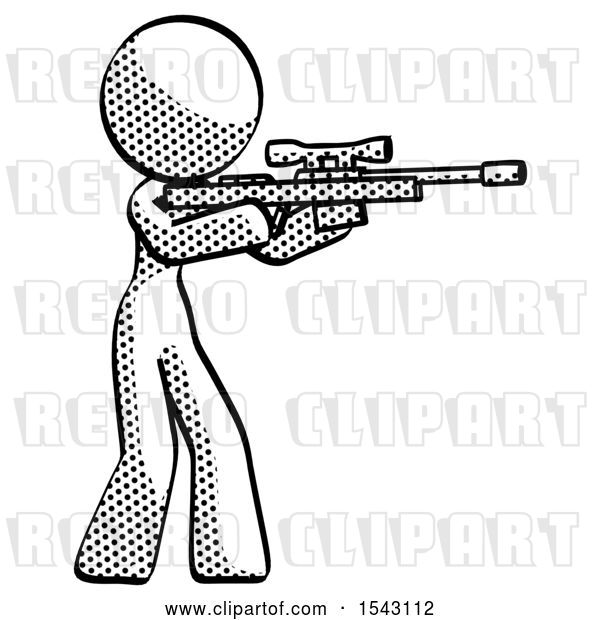 Clip Art of Retro Lady Shooting Sniper Rifle
