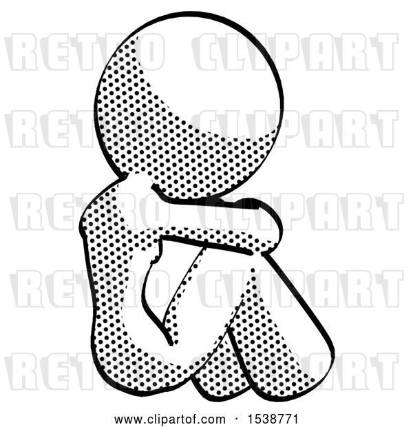 Clip Art of Retro Lady Sitting with Head down Back View Facing Right