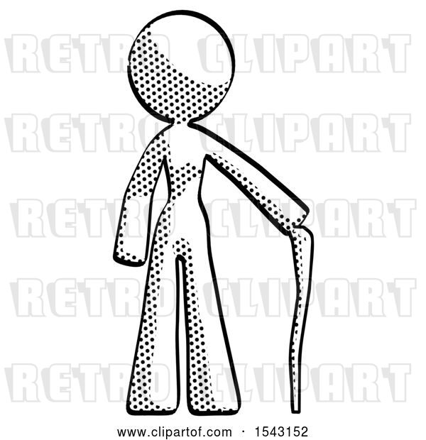 Clip Art of Retro Lady Standing with Hiking Stick