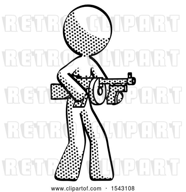 Clip Art of Retro Lady Tommy Gun Gangster Shooting Pose