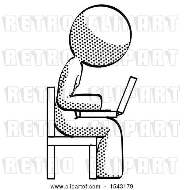 Clip Art of Retro Lady Using Laptop Computer While Sitting in Chair View from Side