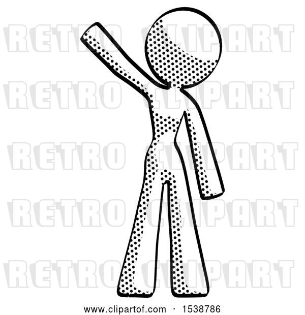 Clip Art of Retro Lady Waving Emphatically with Right Arm