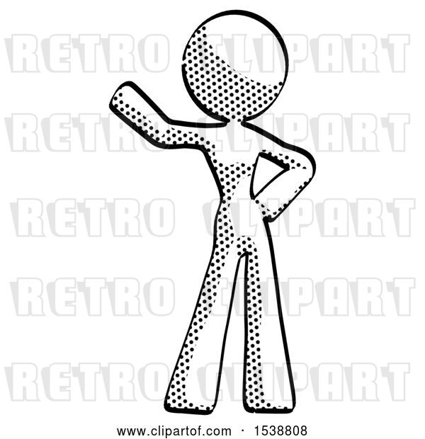 Clip Art of Retro Lady Waving Right Arm with Hand on Hip