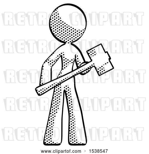 Clip Art of Retro Lady with Sledgehammer Standing Ready to Work or Defend