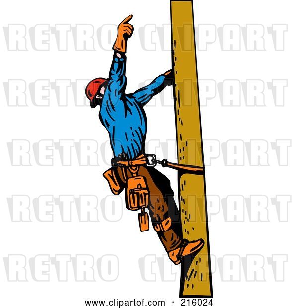 Clip Art of Retro Lineman on a Pole - 11