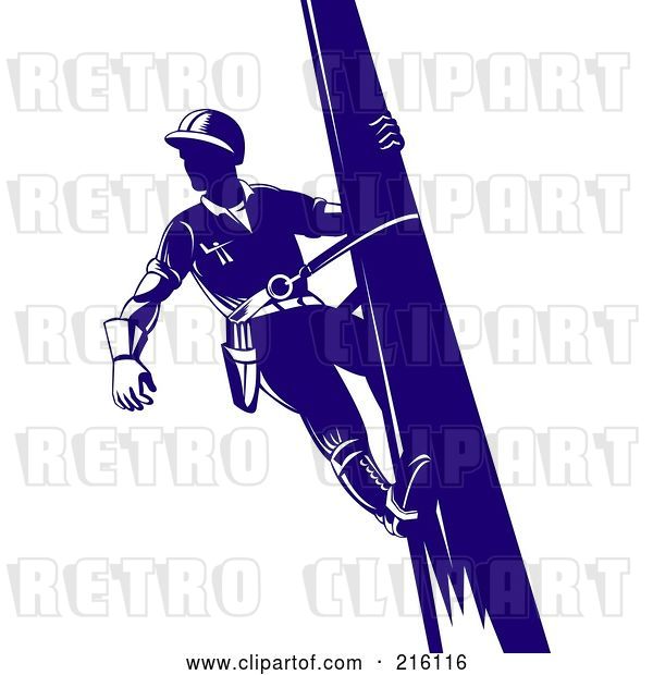 Clip Art of Retro Lineman on a Pole - 2