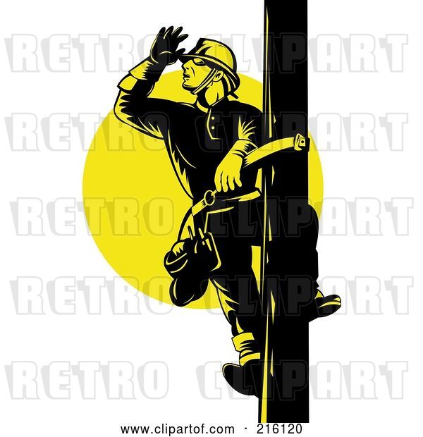 Clip Art of Retro Lineman on a Pole - 6
