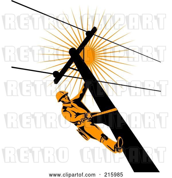 Clip Art of Retro Lineman on a Pole - 7