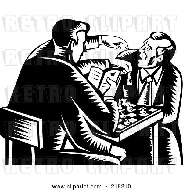 Clip Art of Retro Men Playing a Game of Chess