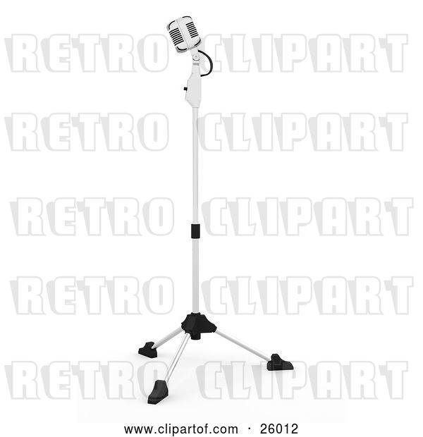 Clip Art of Retro Microphone on a Stand in a Recording Studio, on a White Background