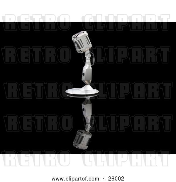 Clip Art of Retro Microphone on a Table Top Stand on a Reflective Black Surface