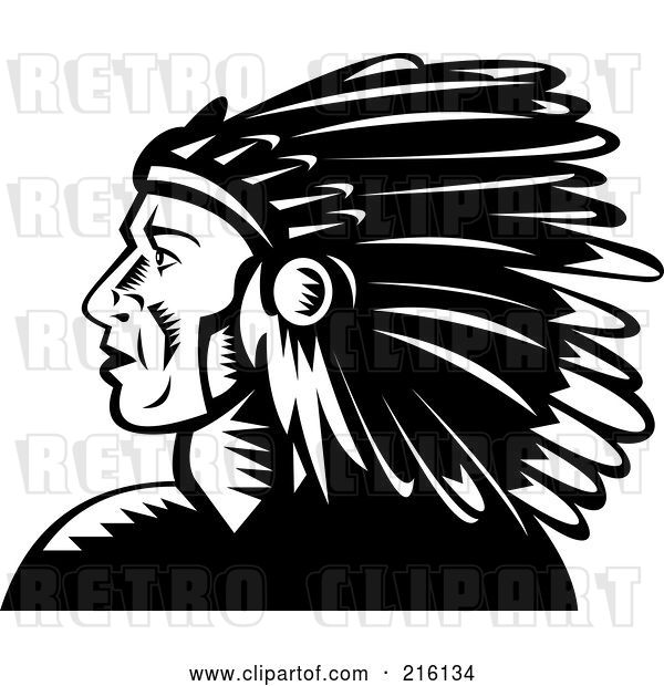 Clip Art of Retro Native American Chief Profile